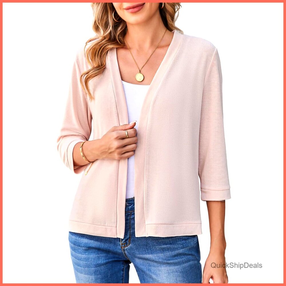 Lightweight 3/4 Sleeve Open Front Cropped Cardigan Shrug